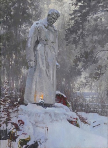 Painting titled "Скорбящий воин" by Maksim Titov, Original Artwork, Oil Mounted on Wood Stretcher frame