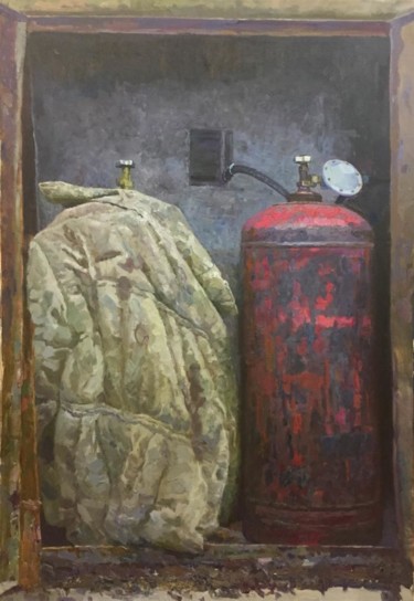 Painting titled "Газпром. Деревенска…" by Maksim Titov, Original Artwork, Oil Mounted on Wood Stretcher frame