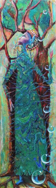 Peinture intitulée "Elfe aux pieds bleus" par Akara Péala, Œuvre d'art originale