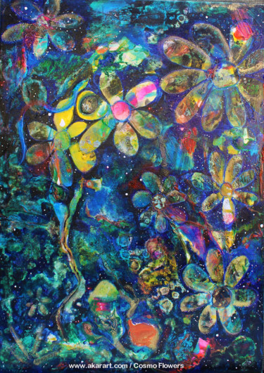 Peinture intitulée "Cosmos Flowers" par Akara Péala, Œuvre d'art originale