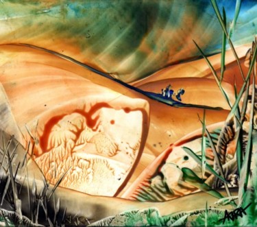 Peinture intitulée "La route des Touare…" par Akara Péala, Œuvre d'art originale