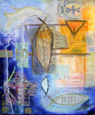 Painting titled "poissons chauves" by Akara Péala, Original Artwork