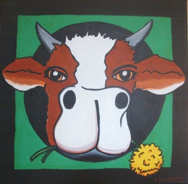 Peinture intitulée "La vache du parti NL" par Akara Péala, Œuvre d'art originale