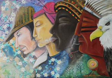 Peinture intitulée "peuples-de-la-terre…" par Akara Péala, Œuvre d'art originale, Huile