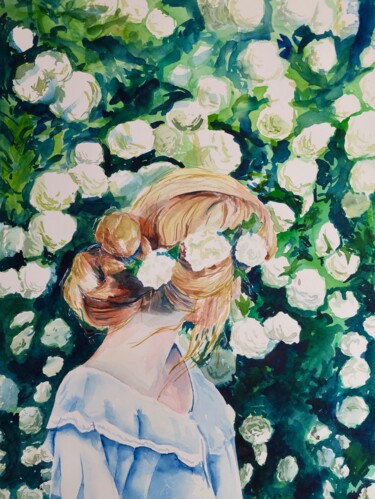 In garden Painting titled "In garden" by Ekaterina Antipova, Original Art, Watercolor