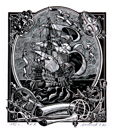 "Корабли 1" başlıklı Baskıresim Антон Ляпичев tarafından, Orijinal sanat, Gravür