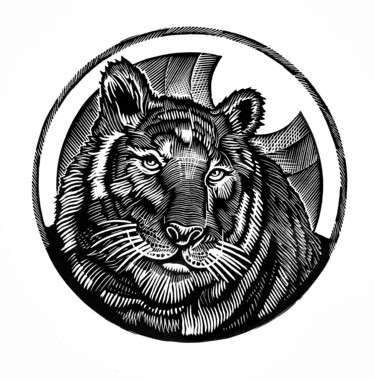 Estampas & grabados titulada "Тигр" por Anton Liapichev, Obra de arte original, Grabado
