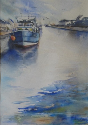 Peinture intitulée "Port en Bessin II" par Annick Claude, Œuvre d'art originale