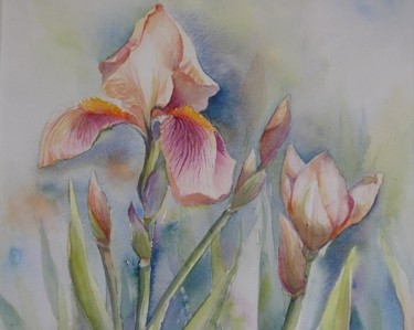 Peinture intitulée "Iris en rose" par Annick Claude, Œuvre d'art originale