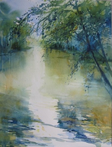 Peinture intitulée "Au fil de l'eau III" par Annick Claude, Œuvre d'art originale