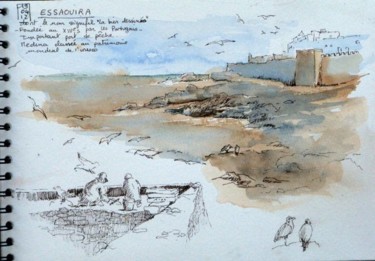 Peinture intitulée "Croquis Essaouira" par Annick Claude, Œuvre d'art originale