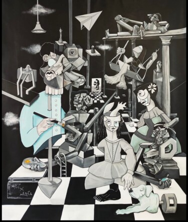 Malerei mit dem Titel "Les menines black" von Aket Kubic, Original-Kunstwerk, Acryl