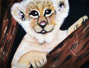 Peinture intitulée "Le lionceau" par Akhesa, Œuvre d'art originale, Pastel
