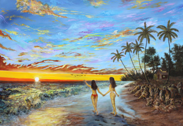Painting titled "Summer sunset" by Akhil Kv, Original Artwork, Acrylic