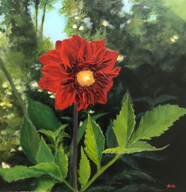 Painting titled "Dahlia flower" by Akhil Kv, Original Artwork, Acrylic