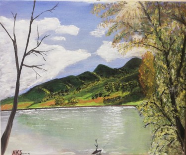 Painting titled "River bank" by Aksh, Original Artwork, Acrylic