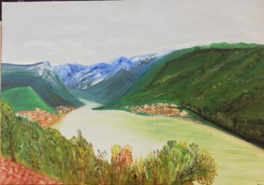 Peinture intitulée "Green Mountain" par Aksh, Œuvre d'art originale, Huile