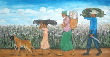 Peinture intitulée "Une grande famille" par Akida Amos (AKAM), Œuvre d'art originale, Huile