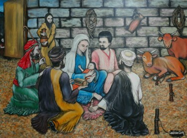 Painting titled "Jésus Christ né à B…" by Akida Amos (AKAM), Original Artwork, Oil