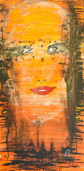 Peinture intitulée "Une femme en flamme…" par Akila Dahache, Œuvre d'art originale, Acrylique