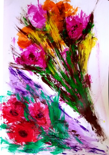 Painting titled "Fleurs" by Akila Dahache, Original Artwork, Acrylic