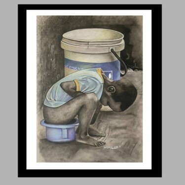 Dessin intitulée "At One Time" par Akinbobola Michael Imoeayo, Œuvre d'art originale, Fusain Monté sur Verre