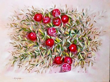 Painting titled "pomegranates" by Akis Topalis, Original Artwork, Oil