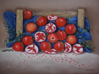 Картина под названием "pomegranates in cra…" - Akis Topalis, Подлинное произведение искусства, Масло