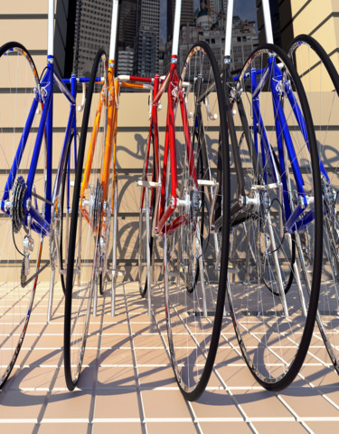 BICICLETAS ECUALIZADAS Digital Arts titled "BICICLETAS ECUALIZA…" by Juan Aguirre, Original Art, 3D Modeling Mounted on Wood Panel