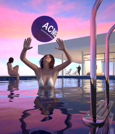 NÁYADES Digitale Künste mit dem Titel "NÁYADES" von Juan Aguirre, Original-Kunstwerk, 3D Modellierung Auf Holzplatte montiert