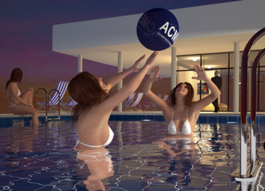 NINFAS DE NOCHE Digitale Künste mit dem Titel "NINFAS DE NOCHE" von Juan Aguirre, Original-Kunstwerk, 3D Modellierung Auf Holzplatte montiert