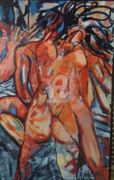 Painting titled "O encontro" by Akosta, Original Artwork, Acrylic