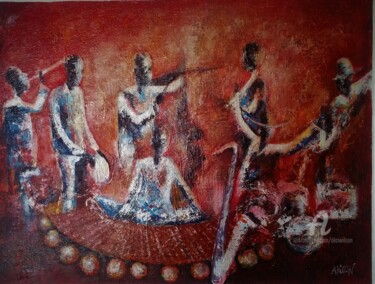 Painting titled "Jazz" by Ako Wilson, Original Artwork, Oil Mounted on Wood Stretcher frame