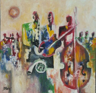 Painting titled "Jazz" by Ako Wilson, Original Artwork, Acrylic Mounted on Wood Stretcher frame