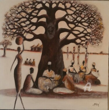 Painting titled "l'arbre de vie" by Ako Wilson, Original Artwork, Acrylic Mounted on Wood Stretcher frame