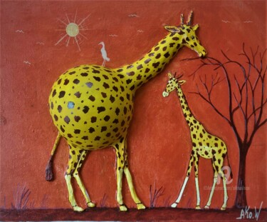 Collages intitolato "La giraffe" da Ako Wilson, Opera d'arte originale, Acrilico