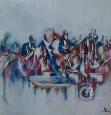 Painting titled "JAZZ le pianiste" by Ako Wilson, Original Artwork, Acrylic Mounted on Wood Stretcher frame