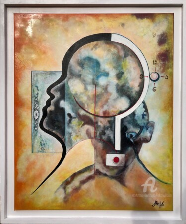Painting titled "Le temps" by Ako Wilson, Original Artwork, Oil Mounted on Wood Stretcher frame
