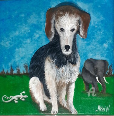 Painting titled "Le chien" by Ako Wilson, Original Artwork, Acrylic