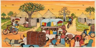 Peinture intitulée "Un village tranquil…" par Ako Wilson, Œuvre d'art originale