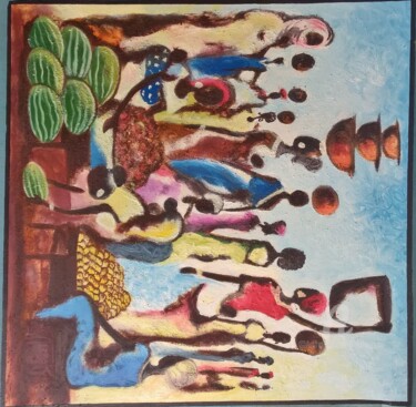 Peinture intitulée "180-les-vendeuses-d…" par Ako Wilson, Œuvre d'art originale