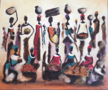 Peinture intitulée "le marché" par Ako Wilson, Œuvre d'art originale, Autre