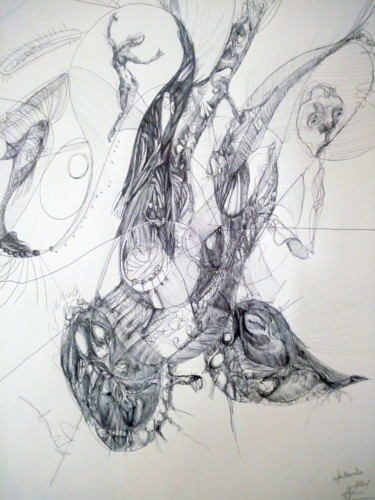 Disegno intitolato "une de plus .. l'ag…" da Akozoom Fruids&Univerds, Opera d'arte originale, Biro