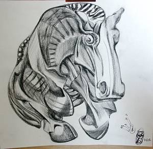Dessin intitulée "cheval_k" par Akozoom Fruids&Univerds, Œuvre d'art originale