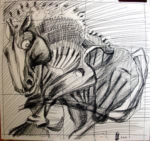 Dessin intitulée "cheval_Q1" par Akozoom Fruids&Univerds, Œuvre d'art originale