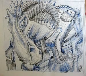Drawing titled "cheval_q" by Akozoom Fruids&Univerds, Original Artwork
