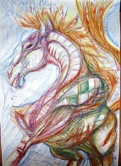 Drawing titled "cheval arlequin" by Akozoom Fruids&Univerds, Original Artwork