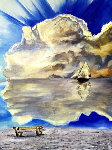 Painting titled "By the Sea" by Akrammart, Original Artwork, Oil
