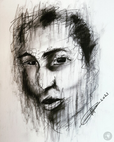 Drawing titled "Abstract-008" by Akrammart, Original Artwork, Charcoal