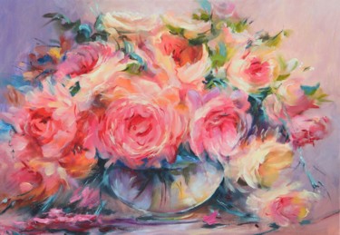 Painting titled "Flowers" by Oksana Voitsekhovich, Original Artwork, Oil